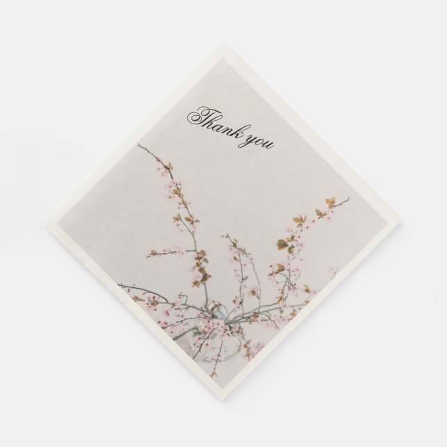 Minimal Cherry Blossom Branches in Glass Vase Napkin (Corner)