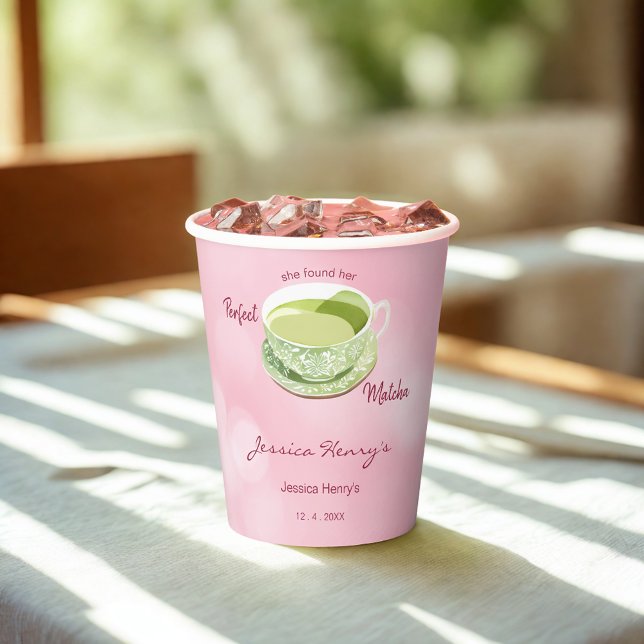 Minimal Cherry Blossom Pink Matcha Bridal Shower Paper Cups (Creator Uploaded)