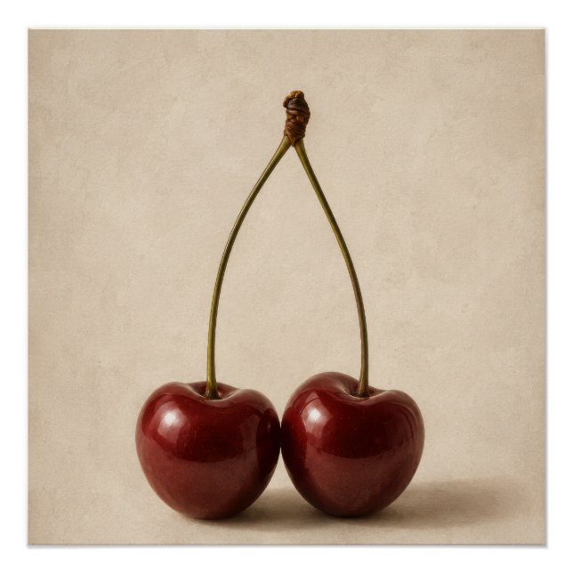 Minimal Cherry Wall Art | Neutral Coquette Poster  (Front)