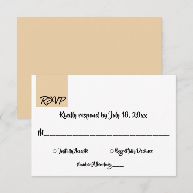 Minimal Chic Beige Script Modern Formal Wedding RSVP Card (Front/Back)
