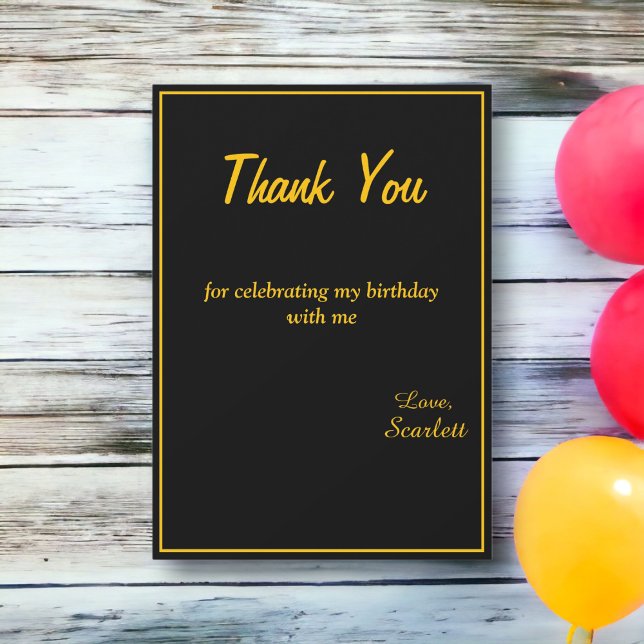 Minimal Chic Black And Gold Delicate 1st Birthday Thank You Card (Creator Uploaded)