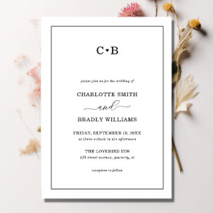 Minimal Chic Black and White Border Wedding Invitation