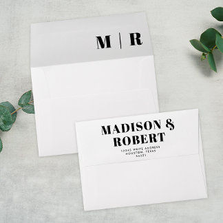 Minimal Chic Black and White Monogram Bold Wedding Envelope
