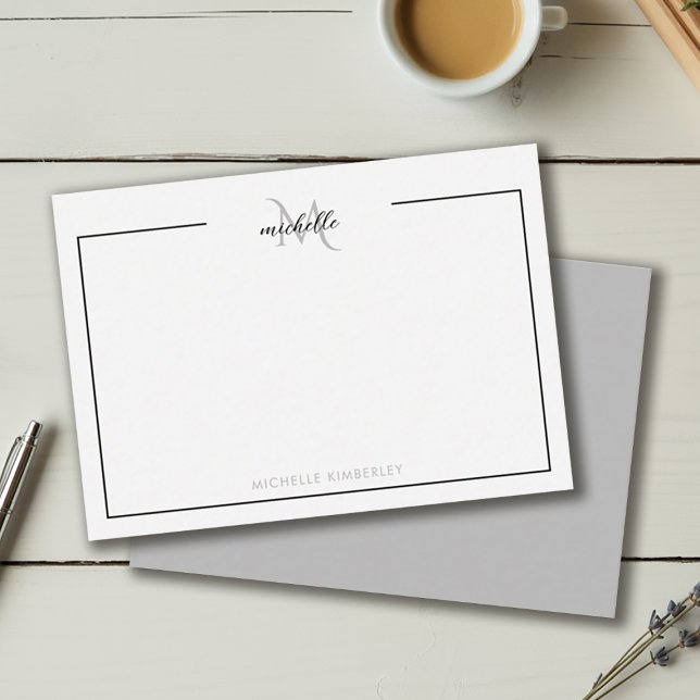 Minimal Chic Black and White Monogram Card (Minimal Chic Black and White Monogram Note Car)