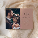 Minimal Chic | Black on Terracotta Photo Thank You Postcard<br><div class="desc">These elegant,  modern wedding thank you postcards feature a simple black and terracotta text design that exudes minimalist style,  with your favorite personal wedding photo. Add your initials or monogram to make them completely your own.</div>