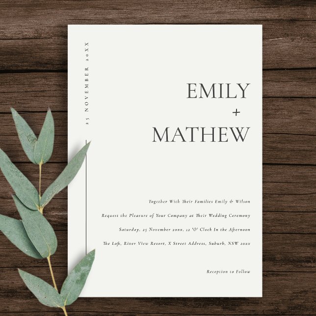 MINIMAL CHIC BLACK WHITE KRAFT TYPOGRAPHY WEDDING INVITATION (Creator Uploaded)