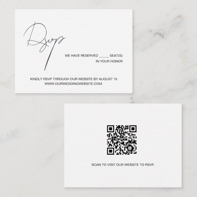 Minimal Chic black White QR code wedding  Enclosure Card (Front/Back)
