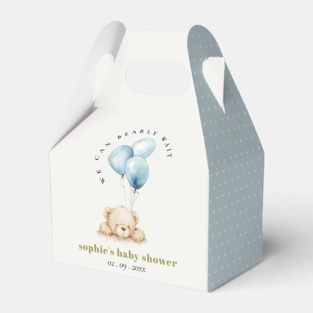 Minimal Chic Blue Bearly Wait Balloon Baby Shower Favour Box (Front Side)