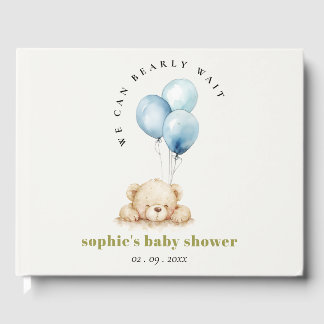 Minimal Chic Blue Bearly Wait Balloon Baby Shower Guest Book