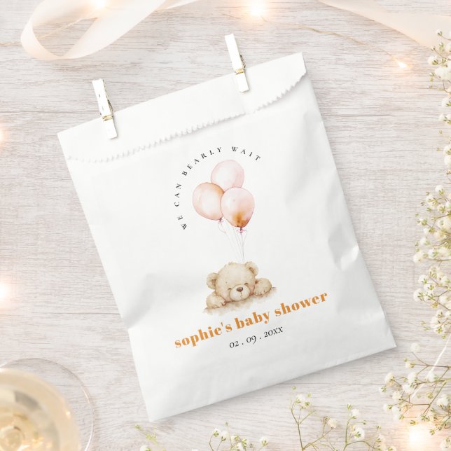 Minimal Chic Blush Bearly Wait Balloon Baby Shower Favour Bags (Clipped)
