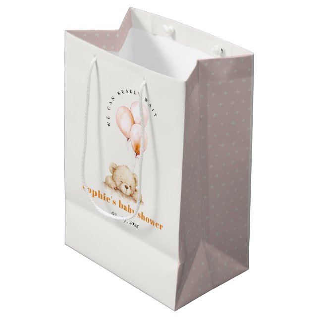Minimal Chic Blush Bearly Wait Balloon Baby Shower Medium Gift Bag (Front Angled)