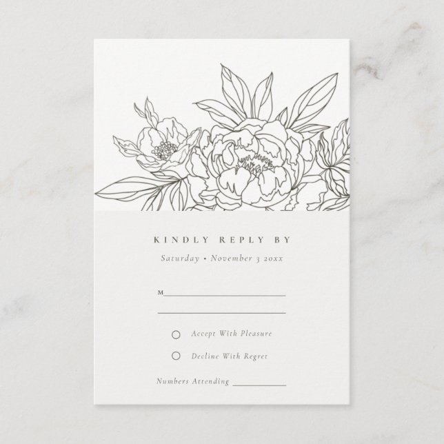 Minimal Chic Brown Floral Sketch Wedding RSVP Enclosure Card (Front)