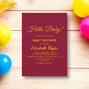 Minimal Chic Burgundy And Gold Elegant Baby Shower Invitation