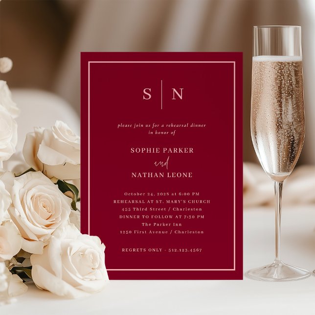 Minimal Chic | Burgundy and Pink Rehearsal Dinner Invitation (Creator Uploaded)