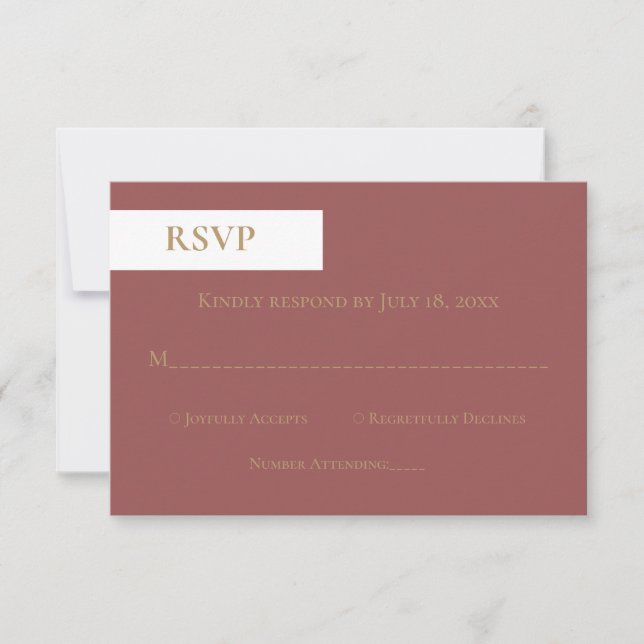 Minimal Chic Burgundy Gold Script Monogram Wedding RSVP Card (Front)