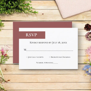 Minimal Chic Burgundy Monogram Typography Wedding RSVP Card