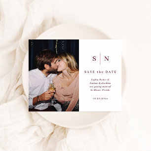 Minimal Chic Burgundy Photo Wedding Save the Date Postcard