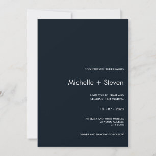 Minimal Chic Dark Blue Typography Wedding Invitation