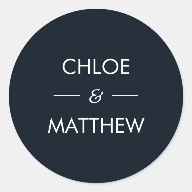 Minimal Chic Dark Blue | Wedding Custom Classic Round Sticker (Front)