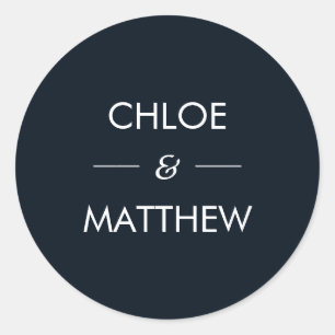 Minimal Chic Dark Blue   Wedding Custom Classic Round Sticker