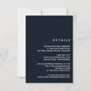 Minimal Chic Dark Blue Wedding Guest Details Invitation