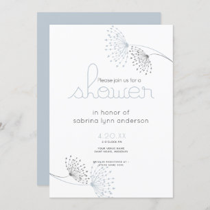 Minimal Chic Dusty Blue and Charcoal  Flowers Invitation