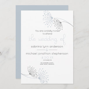 Minimal Chic Dusty Blue and Charcoal  Flowers Invitation