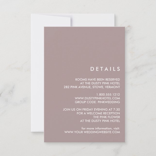 Minimal Chic Dusty Plum |  Wedding Guest Details Invitation (Front)