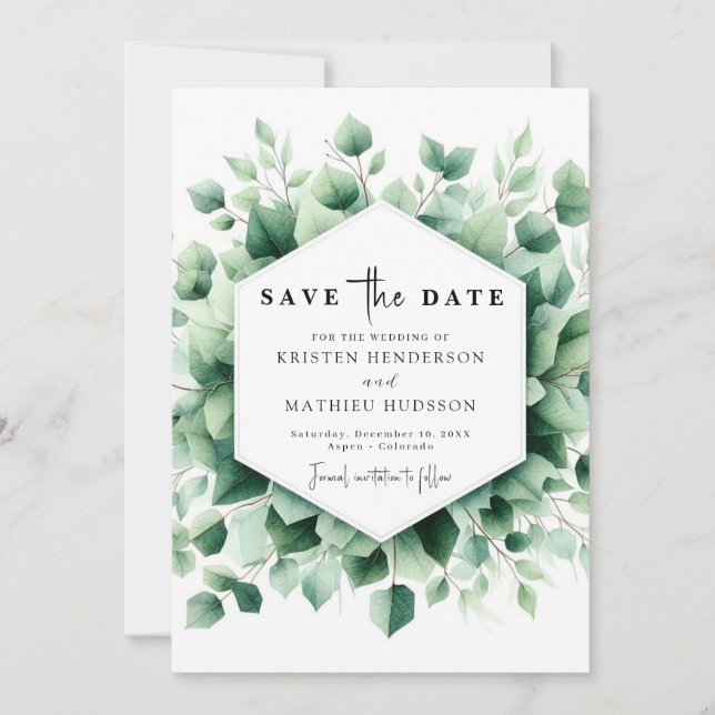Minimal Chic Eucalyptus Digital Wedding Save The Date (Front)