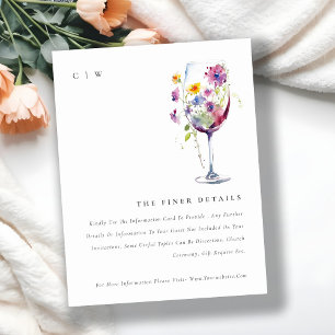 Minimal Chic Floral Wine Glass Wedding Details Enclosure Card