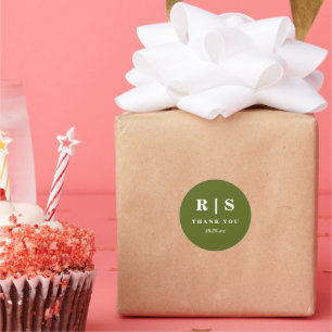 Minimal & Chic Green Monogram Wedding sticker