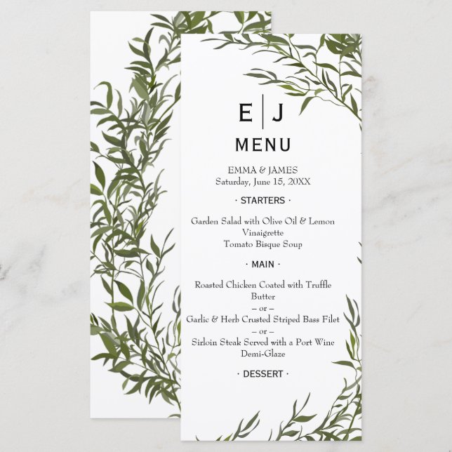 Minimal Chic Greenery Wedding Menu (Front/Back)