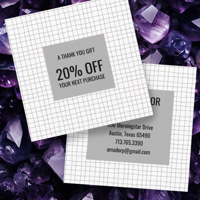 Minimal Chic Handmade Pencil Lines Grid  Discount Card (Simple pencil lines grid custom business card with discount code)