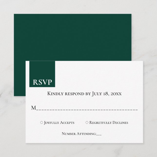 Minimal Chic Monogram Emerald Green Modern Wedding RSVP Card (Front/Back)