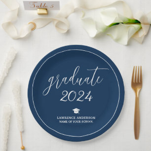 Minimal Chic Navy Blue Graduate 2024 Graduation Paper Plate
