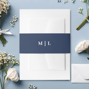 Minimal Chic Navy Blue & White Monogram Wedding Invitation Belly Band