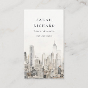 Minimal Chic New York City Skyline Watercolor  Business Card