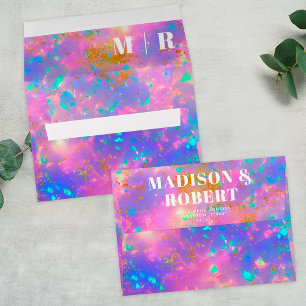 Minimal Chic Opal Stone Monogram Bold Wedding Envelope