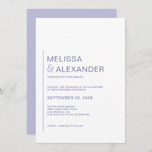 Minimal chic periwinkle white wedding invitation