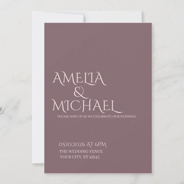 Minimal Chic Prune and Blush Wedding Invitation (Front)