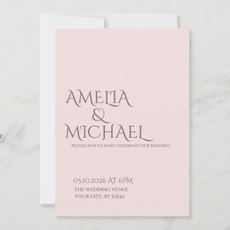 Minimal Chic Prune and Blush Wedding Invitation