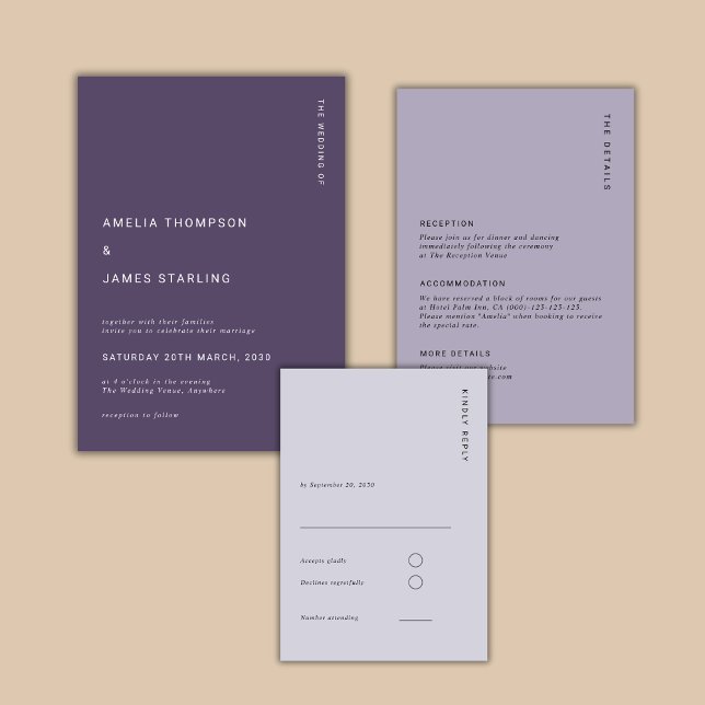 Minimal & Chic Purple Modern Simple Wedding Invitation (Creator Uploaded)