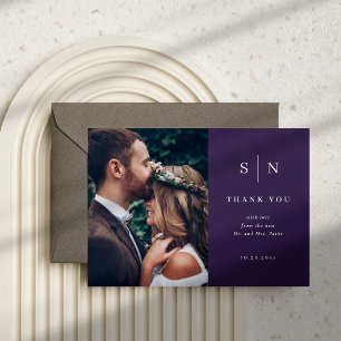 Minimal Chic   Purple Wedding Photo Thank You Postcard