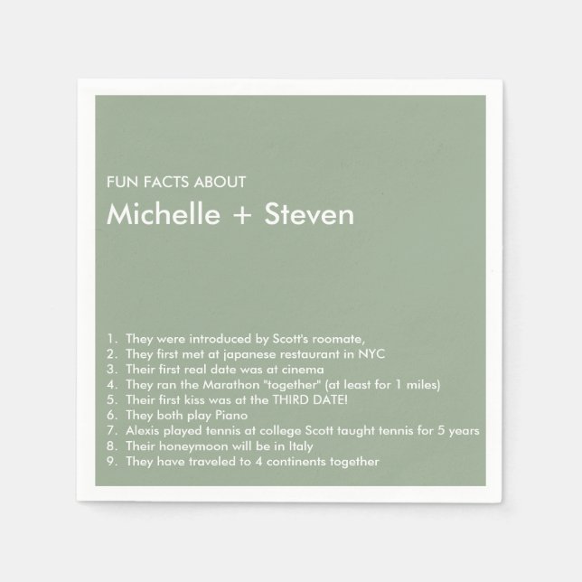 Minimal Chic  Sage | FUN FACT WEDDING Napkin (Front)