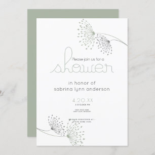 Minimal Chic Sage Green and Charcoal  Flowers Invitation