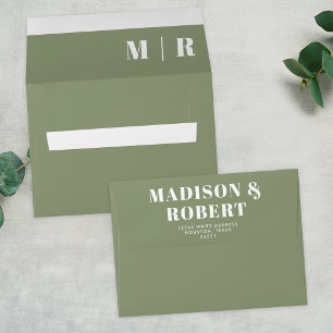 Minimal Chic Sage Green Monogram Bold Wedding Envelope