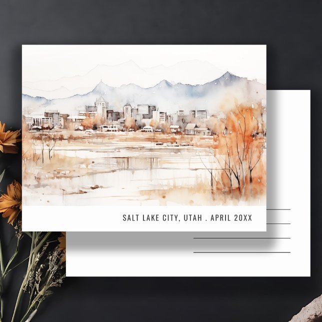 Minimal Chic Salt Lake City Utah Watercolor Travel Postcard (Creator Uploaded)