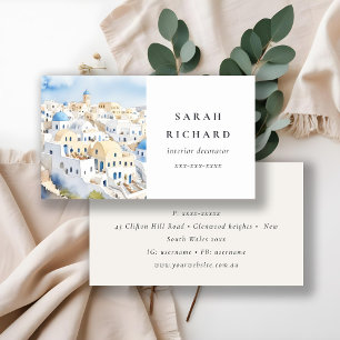 Minimal Chic Santorini Greece Watercolor Business Card