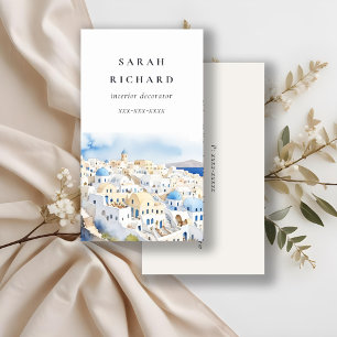 Minimal Chic Santorini Greece Watercolor Business Card
