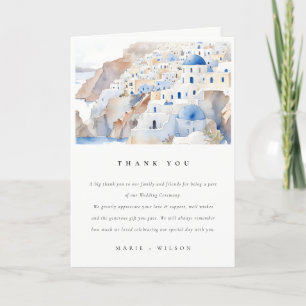 Minimal Chic Santorini Greece Watercolor Wedding Thank You Card